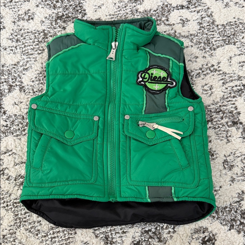 Vintage Diesel Kids Bright Green Quilted Vest